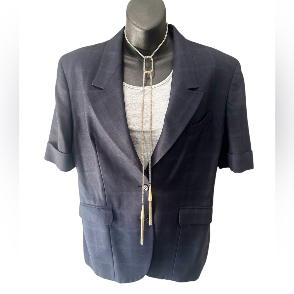 Vintage Burberry Blazer Short Sleeve Navy Large